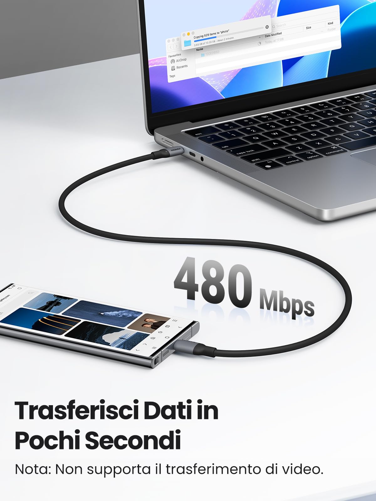 UGREEN Cavo USB C 60W PD 3.0 Silicone, Cavo Type C Ricarica Rapida 20V/3A Compatibile con iPhone 16/15 Plus Pro Max, Galaxy S24 S23 S22 S21, Pixel 9 8 7 6, MacBook, iPad Pro. Nero 1M