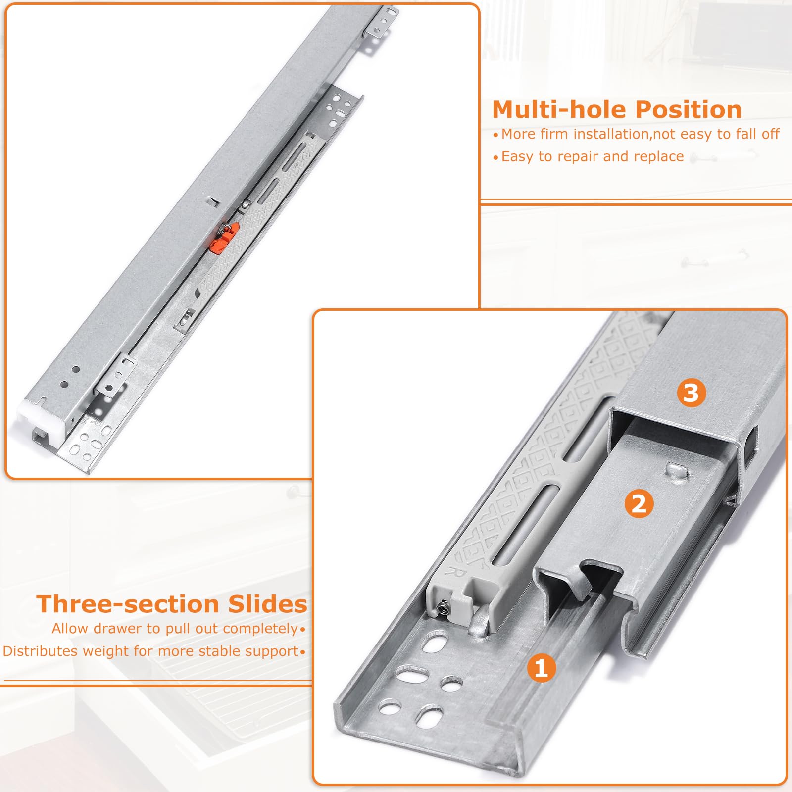 EFUTURETIME 2 x 45 cm szyny do szuflad pełny wysuw 77 cm szufladowy wysuw Softclose o dużej nośności, montaż pod podłogą z prowadnicami podłogowymi z 26 śrubami
