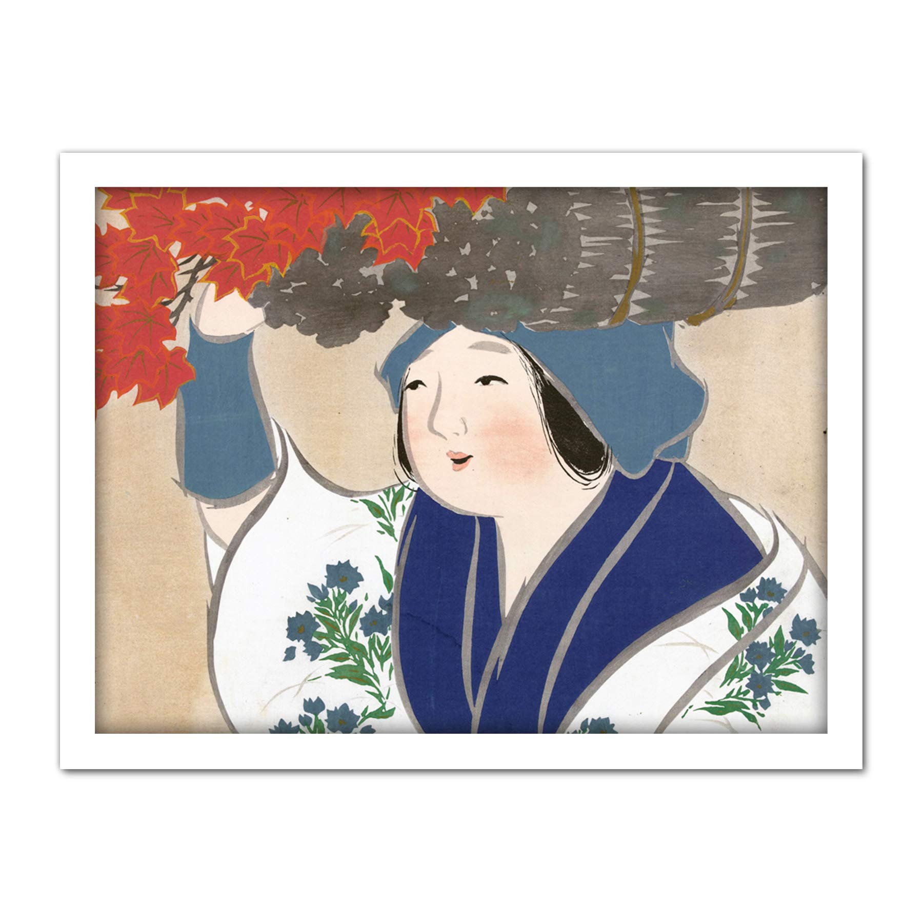 Artery8 Kamisaka Sekka Firewood Saleswoman Japanese Painting Artwork Framed Wall Art Print 18X24 Inch