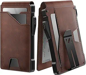 typecase Tactical Wallet for Men Card Holder: Pop Up Card Case, Genuine Leather, Smart, RFID Blocking, Slim, Minimalist, Thin, Front Pocket - 9-13 Card Capacitiy, ID Window, Money Clip (Brown)