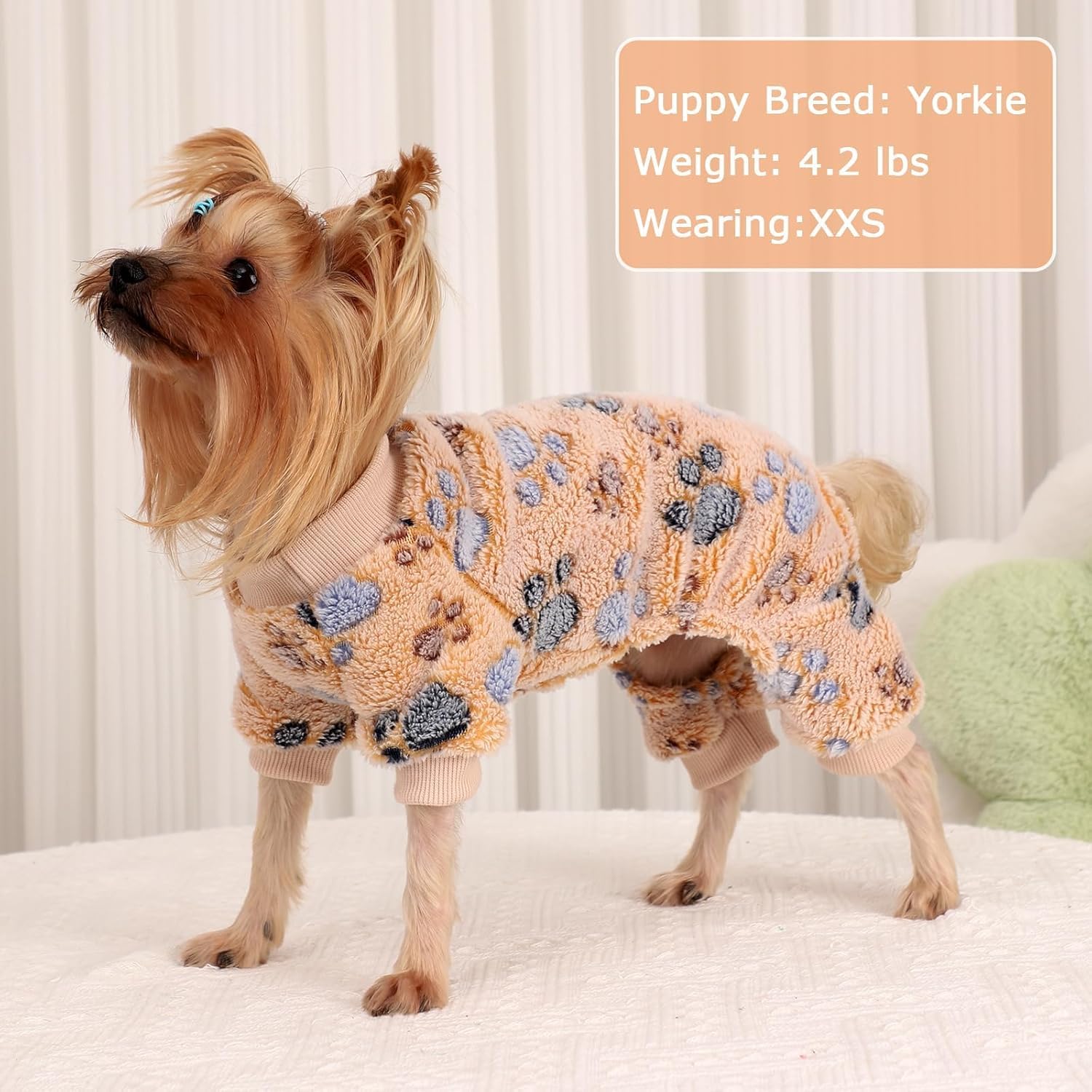 YIKEYO Dog Sweaters for Small Dogs, Dog Pajamas Winter Girl and Boy,Puppy 4 Legged Clothes Chihuahua Yorkie Teacup Jumpsuit Cute Feet Print(Khaki, XXXS)