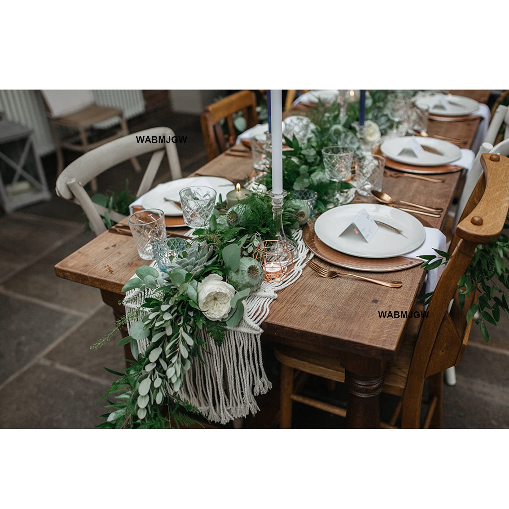 Makramee Tischläufer Lange Boho-Dekor, Handgefertigte Tischläufer mit Quasten 100% natürliches Baumwollseil, für rustikale Küche Esszimmer Couchtisch Dekoration,Beige-35x220cm
