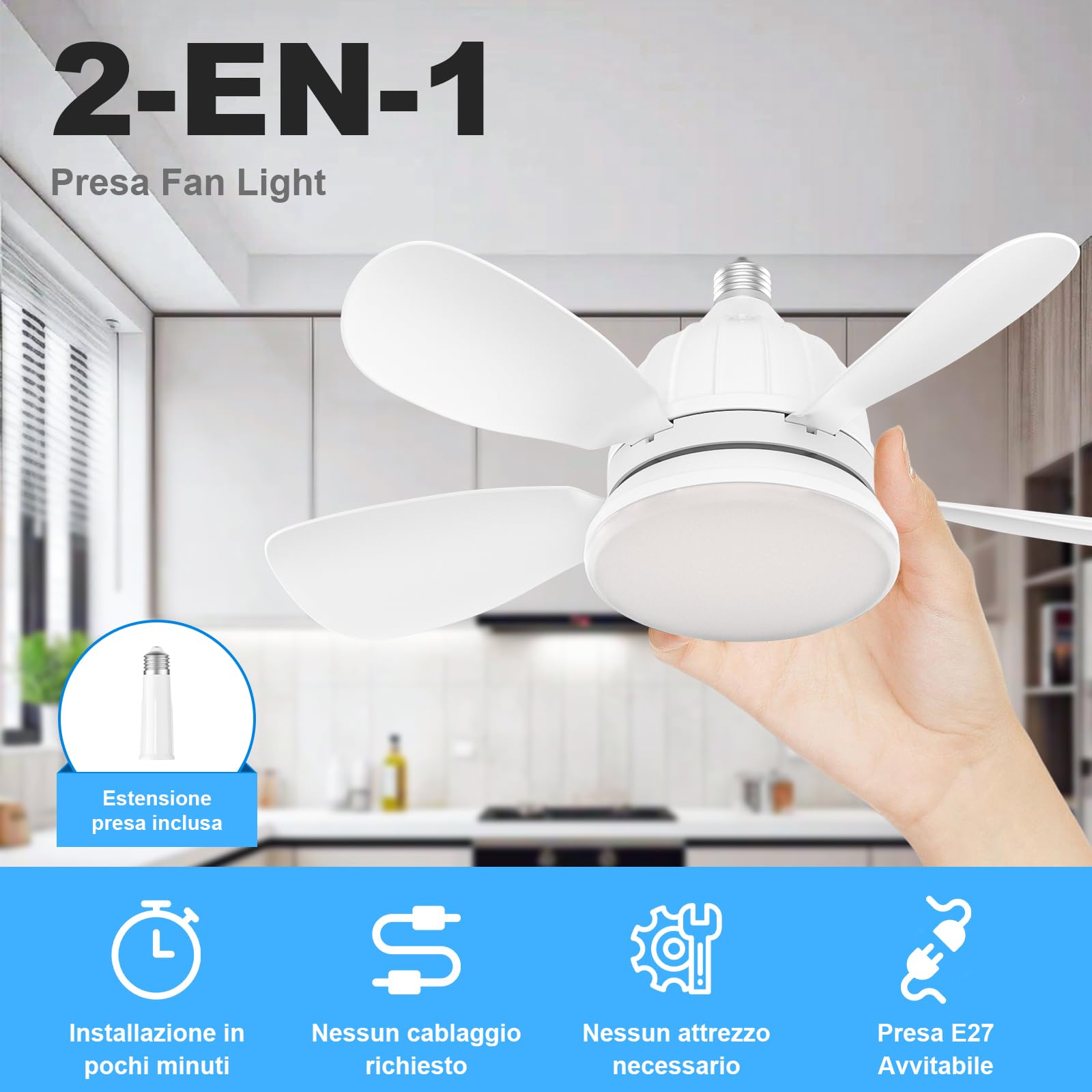 GuKKK Ventilatore da Soffitto Con Luce e Telecomando, 18'' LED Dimmerabile Plafoniera con Ventilatore, Super Silenziosa Lampadario con Ventilatore da Soffitto, E27 Plafoniera Led Soffitto, 3 Velocità