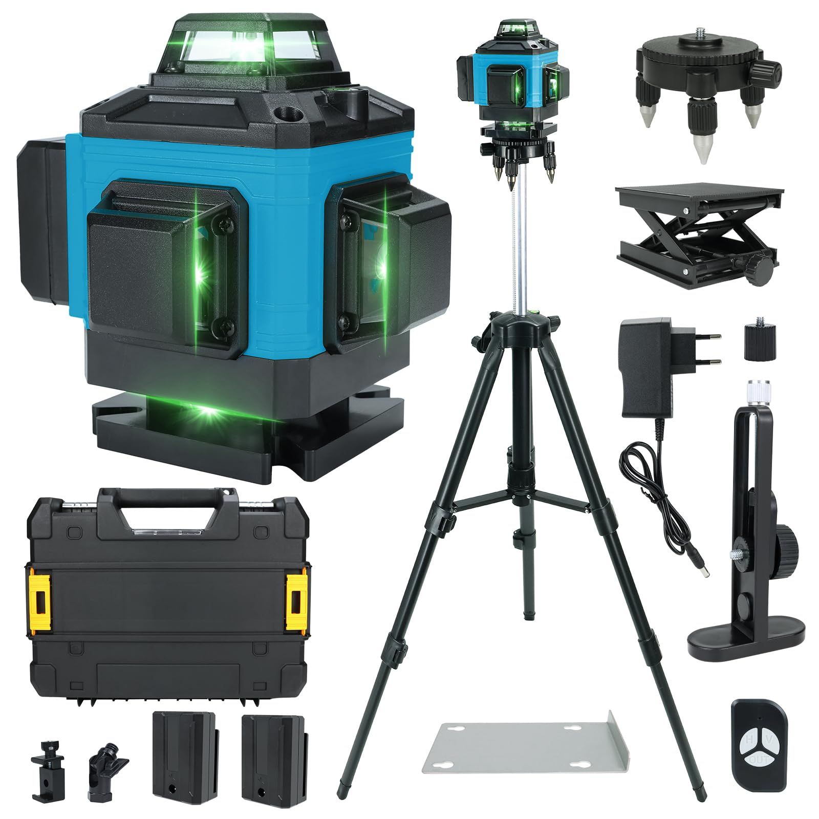 Cross-Line Laser 4 x 360° Self-Leveling Laser Level 16 Lines - Green Cross-Line Laser with Tripod for Alignment & Layout Tasks Floor Tiling and Partition Installation (16 Lines)