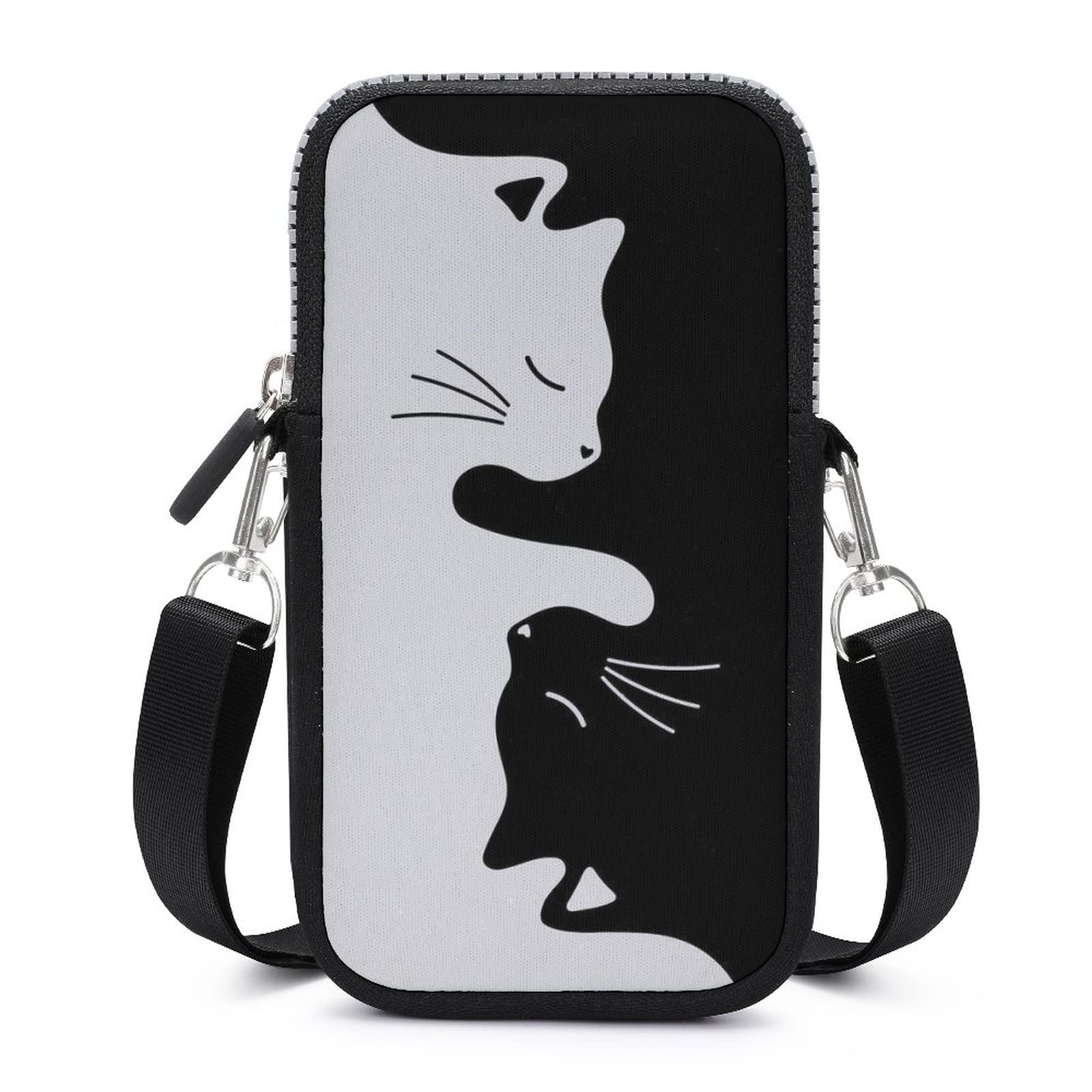 Amazon | スマホポーチ 白 黒 猫柄 ネコ スマホバッグ 携帯ポーチ 