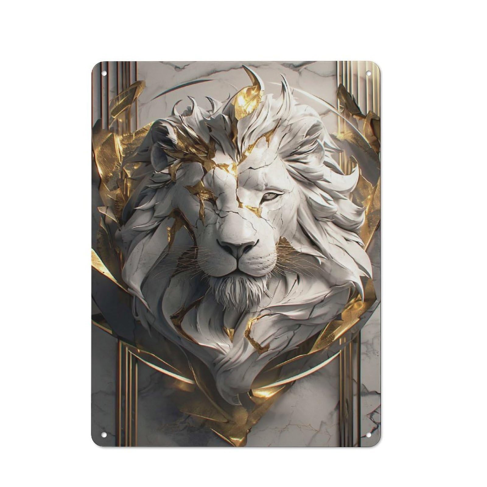 Junmoney Style Tin Wall Plaque 40X30cm With Marble Lion With Gold Accents For Hallway Wall, Suited To Hallway Decor Lovers, For Retro Home Interiors