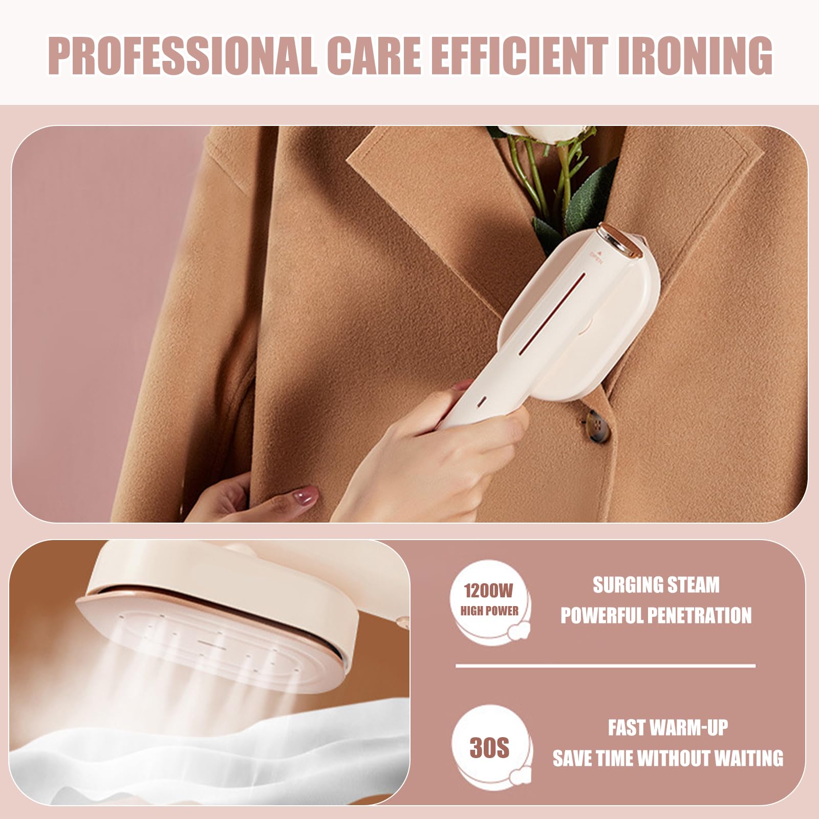 Plancha vapor de mano portátil, plancha vapor de viaje plegable de 1200W con guante de planchar anti-calor y vaso medidor, cepillo vapor horizontal y vertical para casa, oficina y viajes, enchufe EU