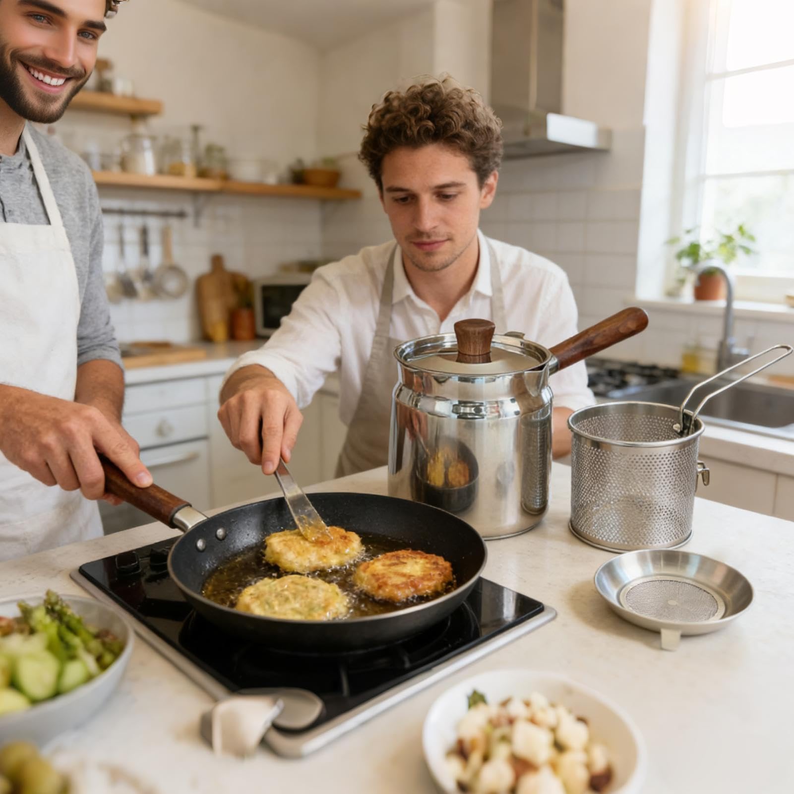 Freidora Pequeña Con Cesta Gran Capacidad Acero Inoxidable con Cesta y | Cesta para Freír para Cocinar Tocino Patatas Fritas Pescado Chips de Maíz en Estufa y