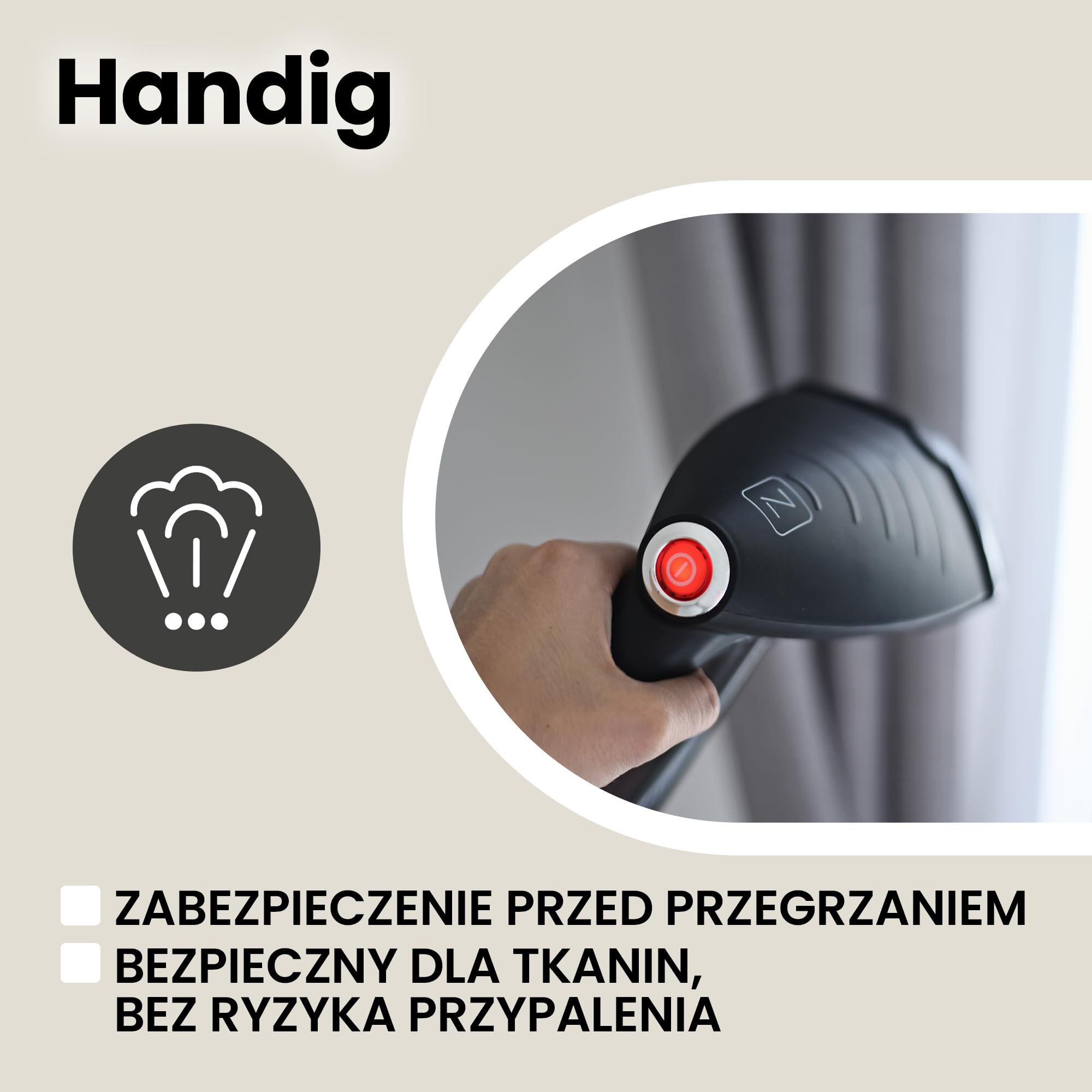 ZEEGMA Handig Parownica (steamer) do ubrań, 1500 W, 40 sekund przygotowania, 30 g/min, przewód - 2,5 metra, możliwość pionowego i poziomego prasowania, praktyczna torba w zestawie