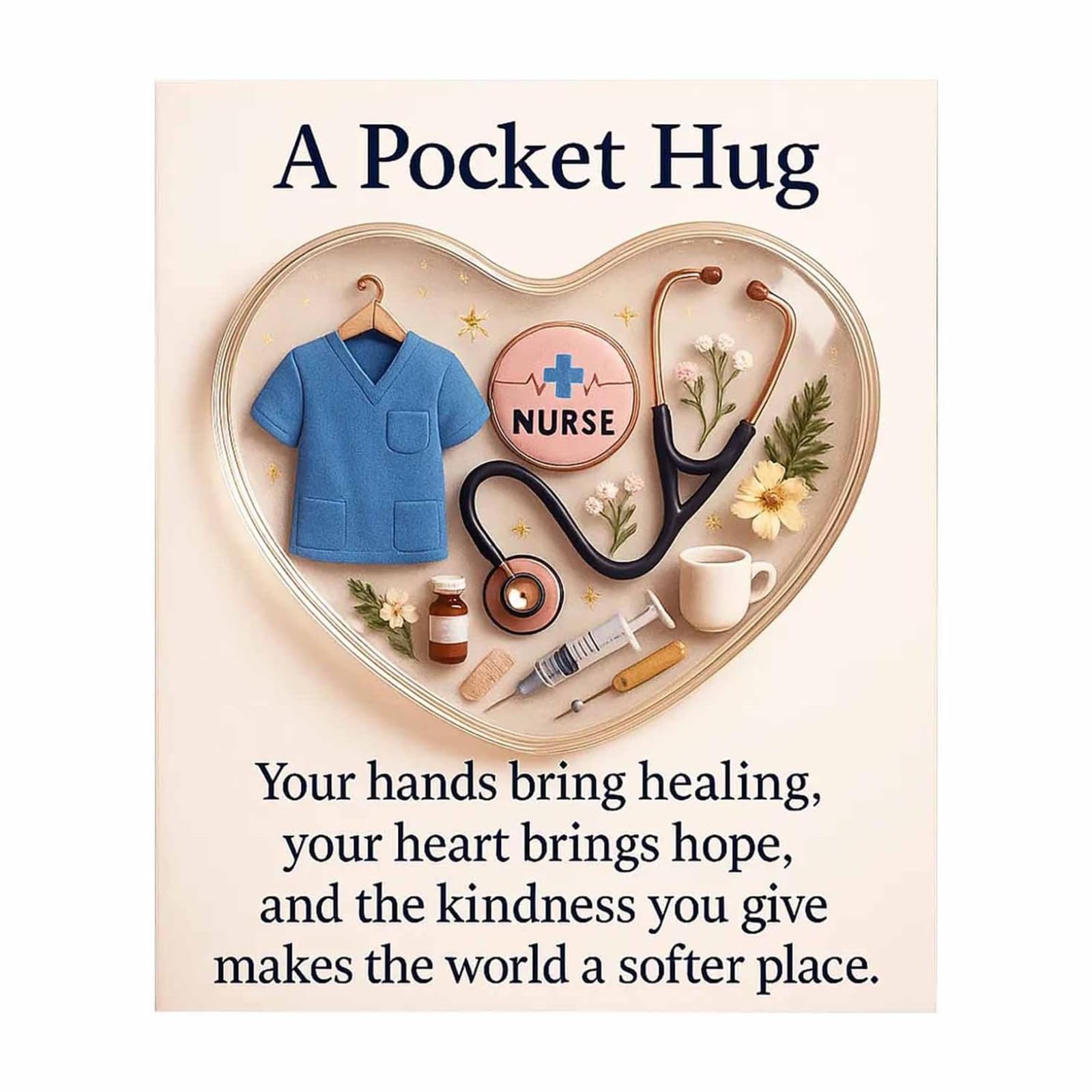 Tsophreniq Transparency Acrylic Heart Pocket Hug Card for Nurses and Doctor Heart Shape Appreciation for Medicals Staff Sustainable Card