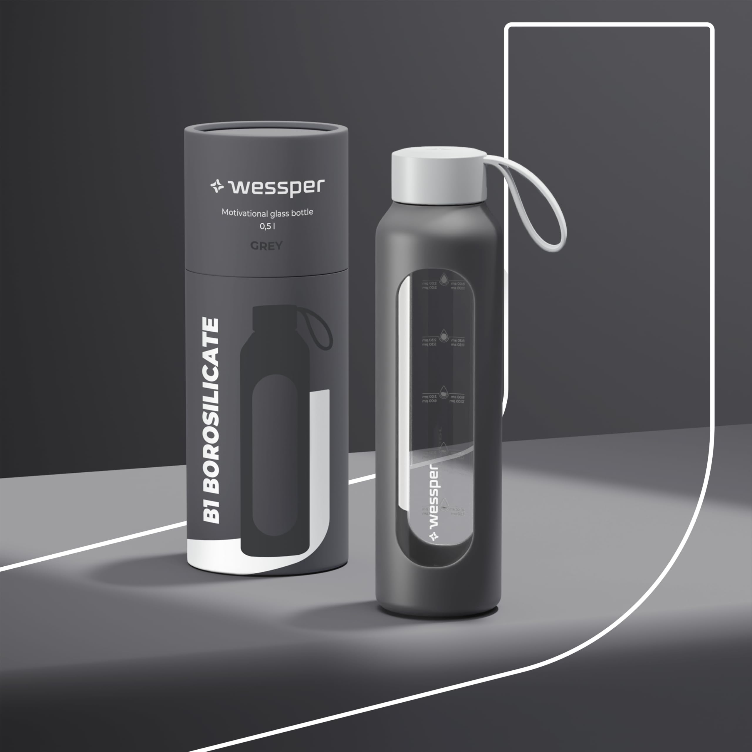 Wessper Glazen drinkfles 500 milliliter, Motivatie fles met
