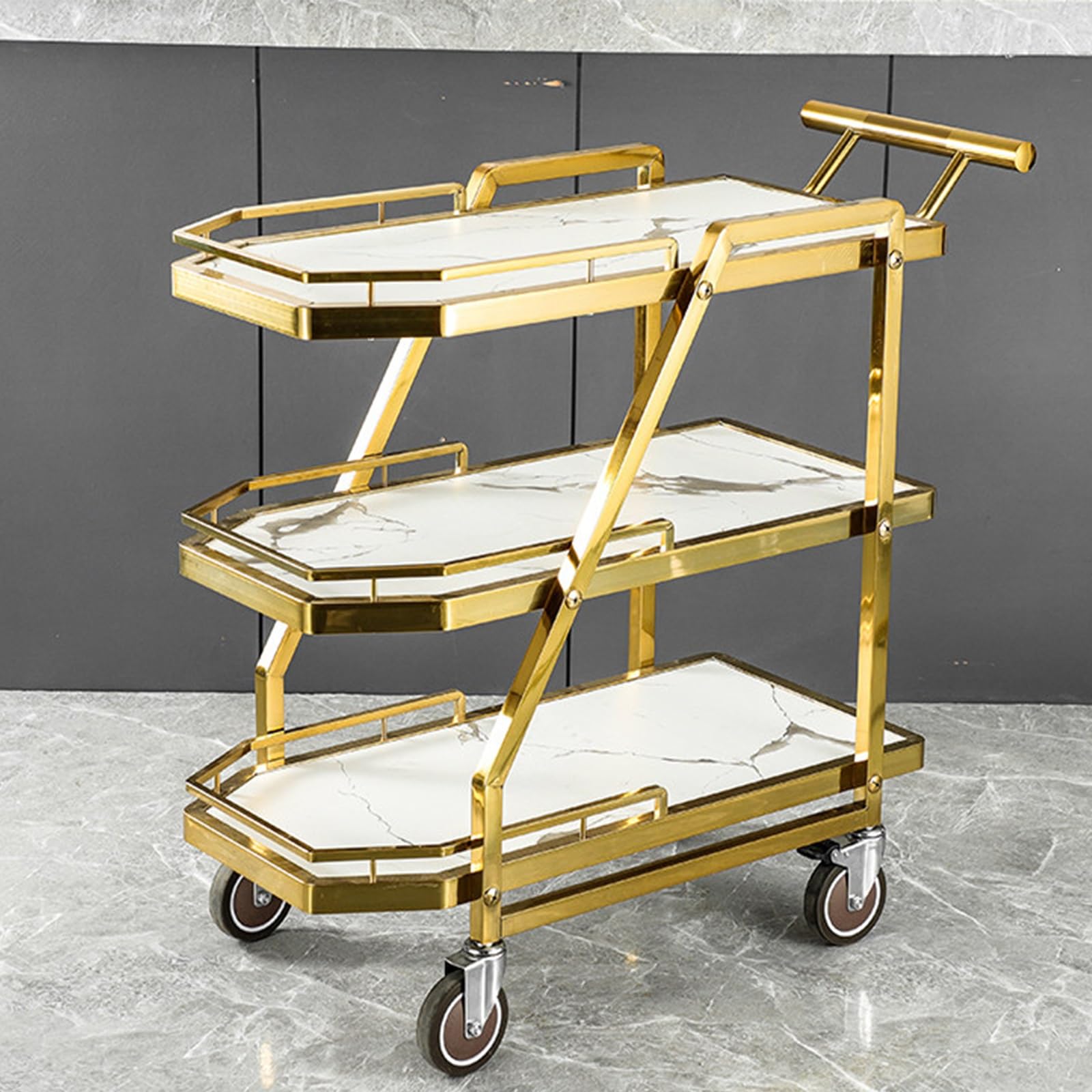 Kiboncy E 3 Tier Rolling Bar Cart With Lockabl Wheels & Thickened Handl, Mobil Kitchen Dining Utility Cart For Restaurant Catering Ktv Snack Drinks Storage(E)