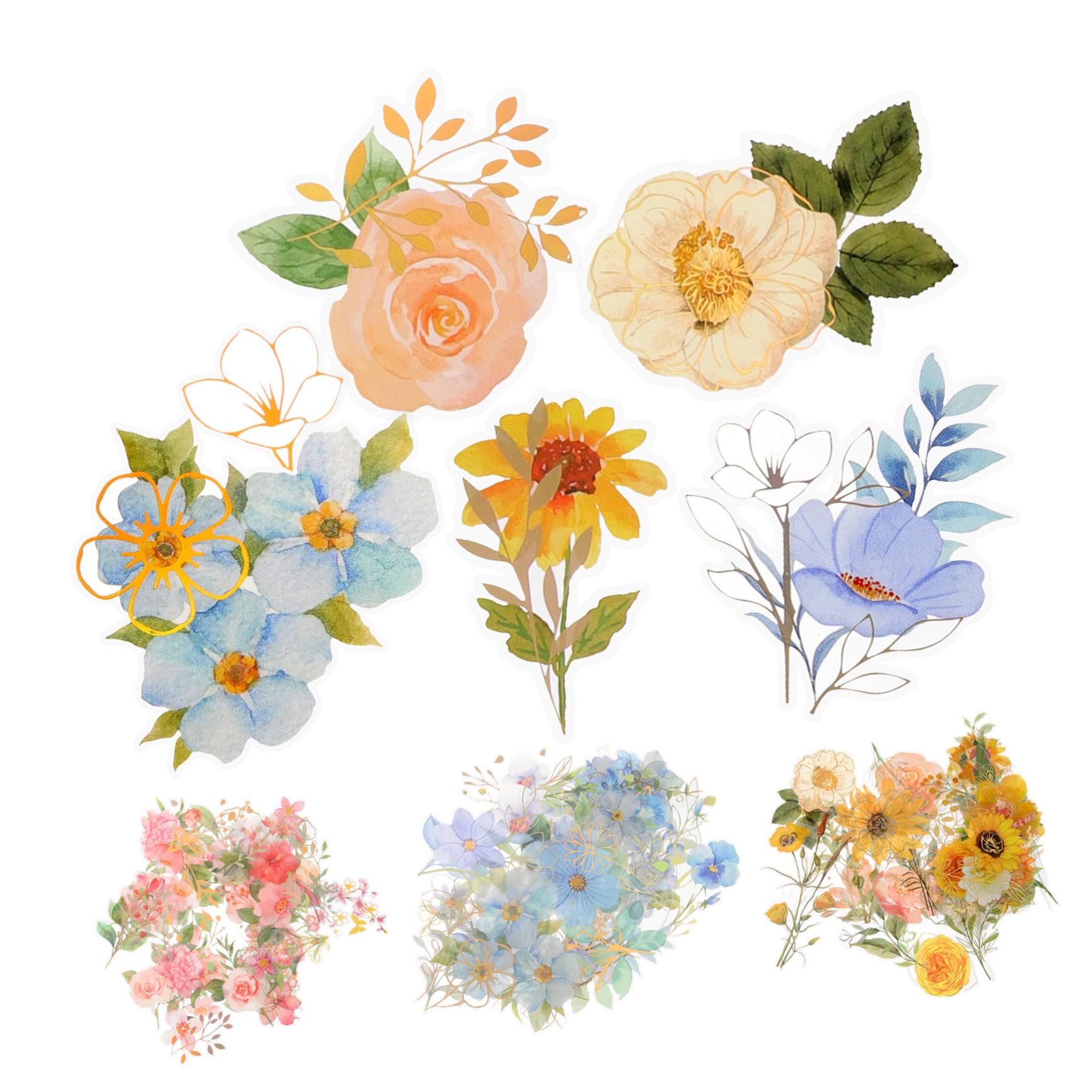 DOITOOL 12 Set Adesivi Floreali per Scrapbooking Stickers Plastici Trasparenti e Impermeabili per Album Fai da Te Decorazioni per Bottiglie Computer e Biglietti