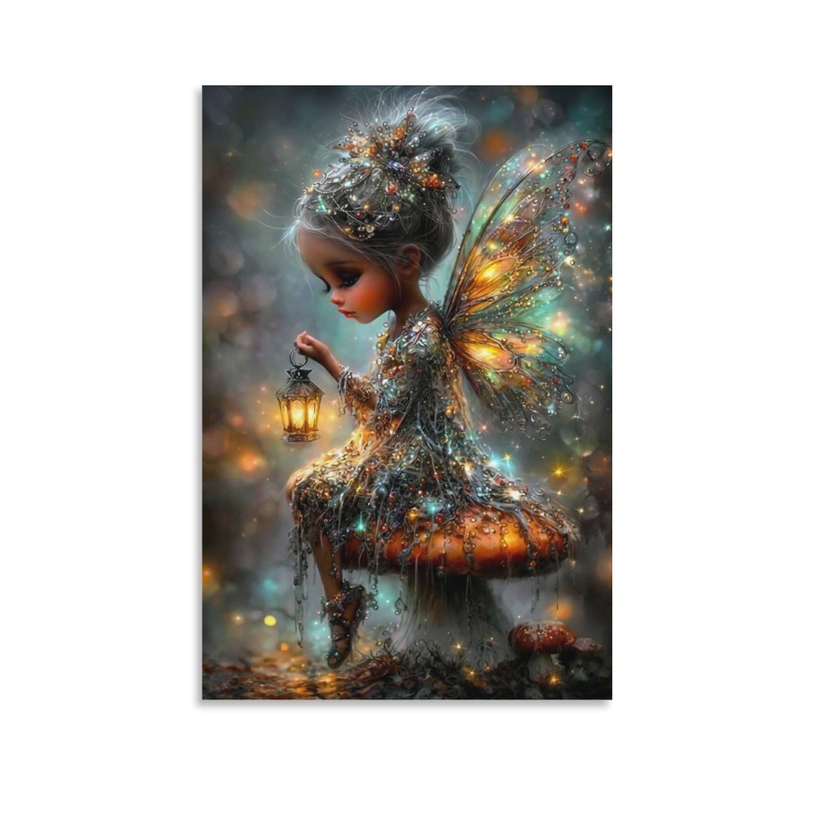 DHBANEIOK Fairy with Lantern Poster Artwork Giclee Canvas Prints Modern Wall Art Picture Wall Hanging for Office Gym Living Room Decor 20x30inch(50x75cm)