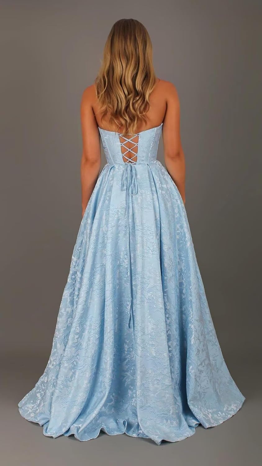 Embroidery Satin Prom Dresses Long Strapless Corset Formal Party Dress with Slit - Image 6