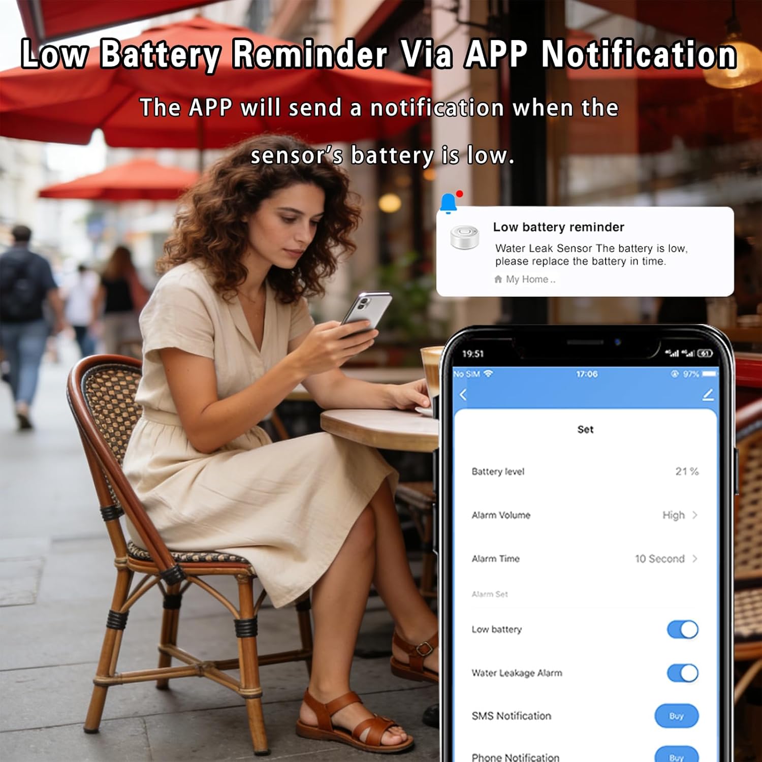 Water Alarm Leak Detector, Water Leak Detector with Cable, 100dB Adjustable Sound Alarm & Real-Time App Alerts WiFi Water Sensor for Home, Kitchen, Bathroom, Warehouse, 3 Packs