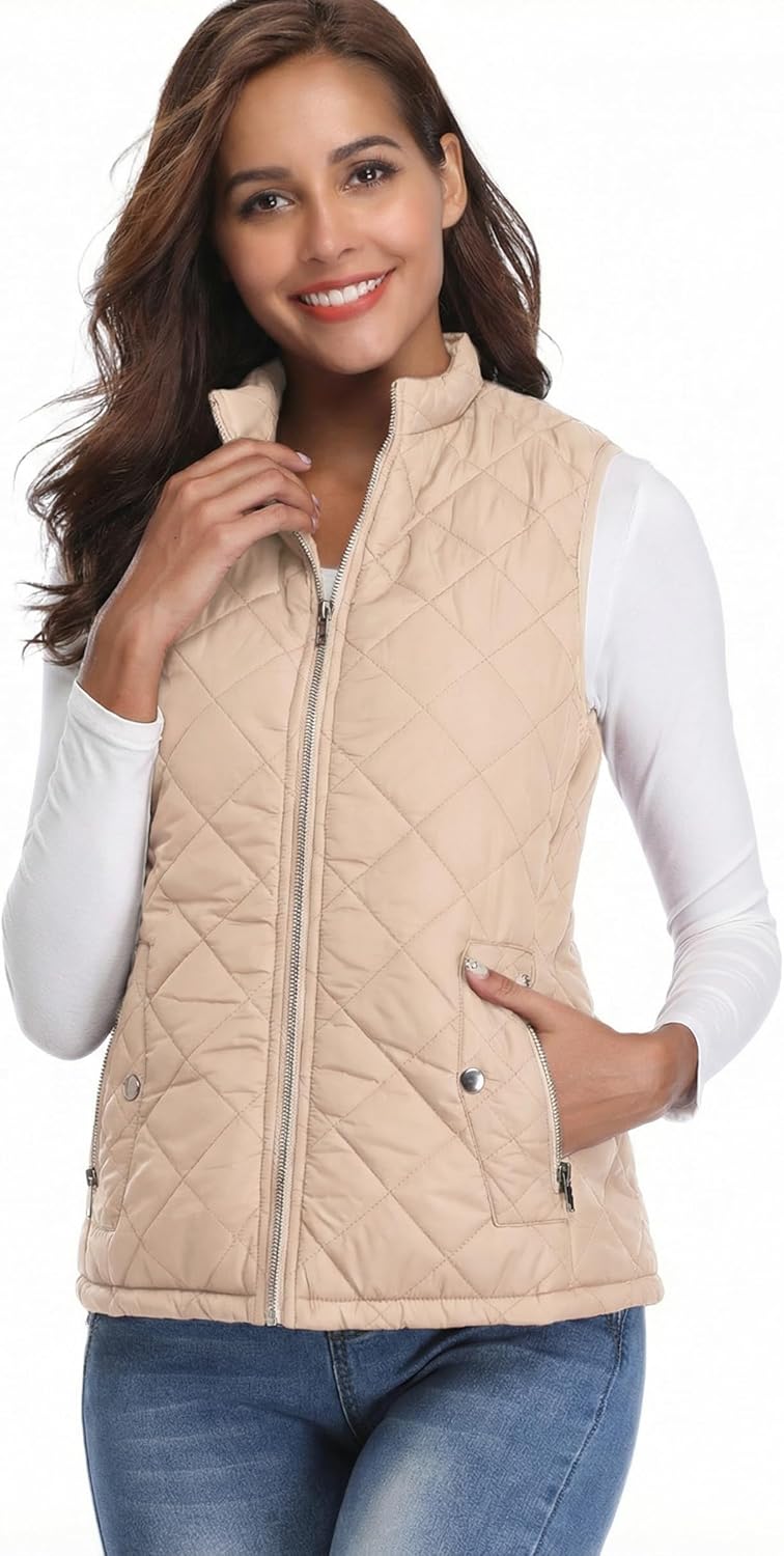 Fuinloth Women's Lightweight Warm Puffer Quilted Vest - 4-Pockets Stand Collar Zip Gilet, Fall Winter Outerwear - Image 6