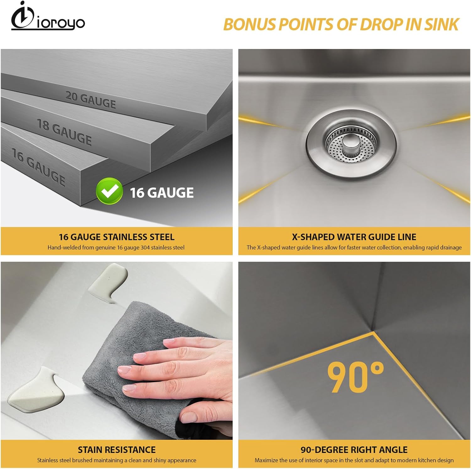 39 inch Drop in Kitchen Sink Workstation Double Bowl 60/40 Low Divide Large Kitchen Sink 16 Gauge Topmount Stainless Steel Over Counter Double bowl 39x22 sink Basin with Mixing Bowl