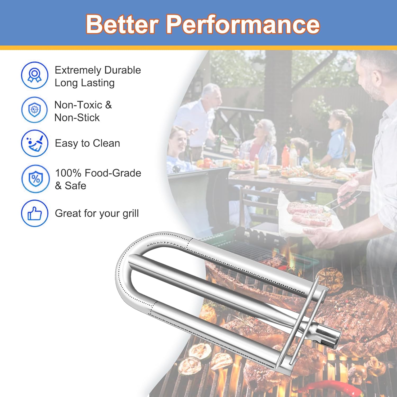 12541 Stainless Steel Grill Burner Replacement for Select Alfresco AGBQ-30 AGBQ-30C AGBQ-30CD AGBQ-30SZ AGBQ-30SZCD AGBQ-42 AGBQ-42C Gas Grill Models, 18.125 x 7.8125