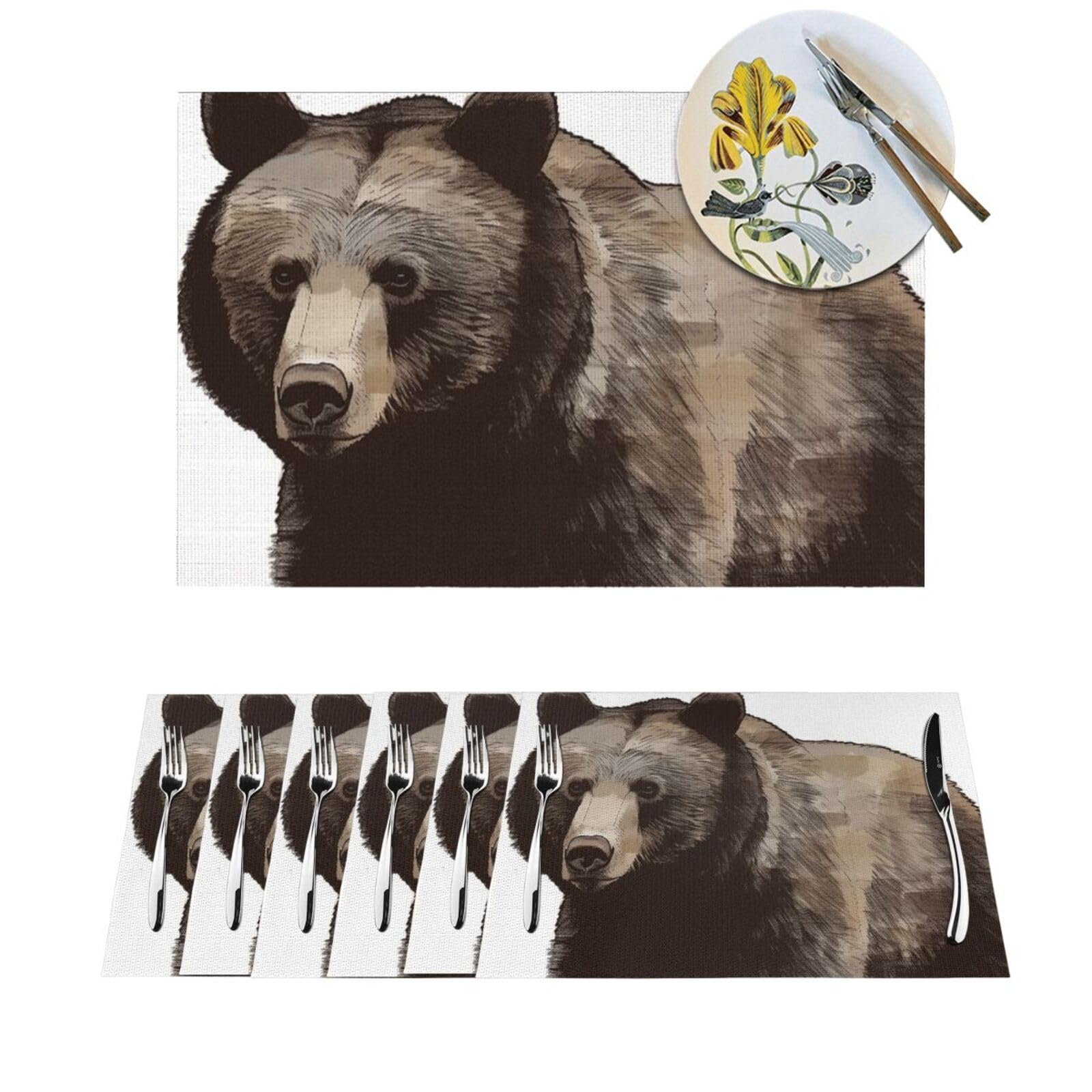 Set de table lavable pour repas de famille en PVC tissé avec ours