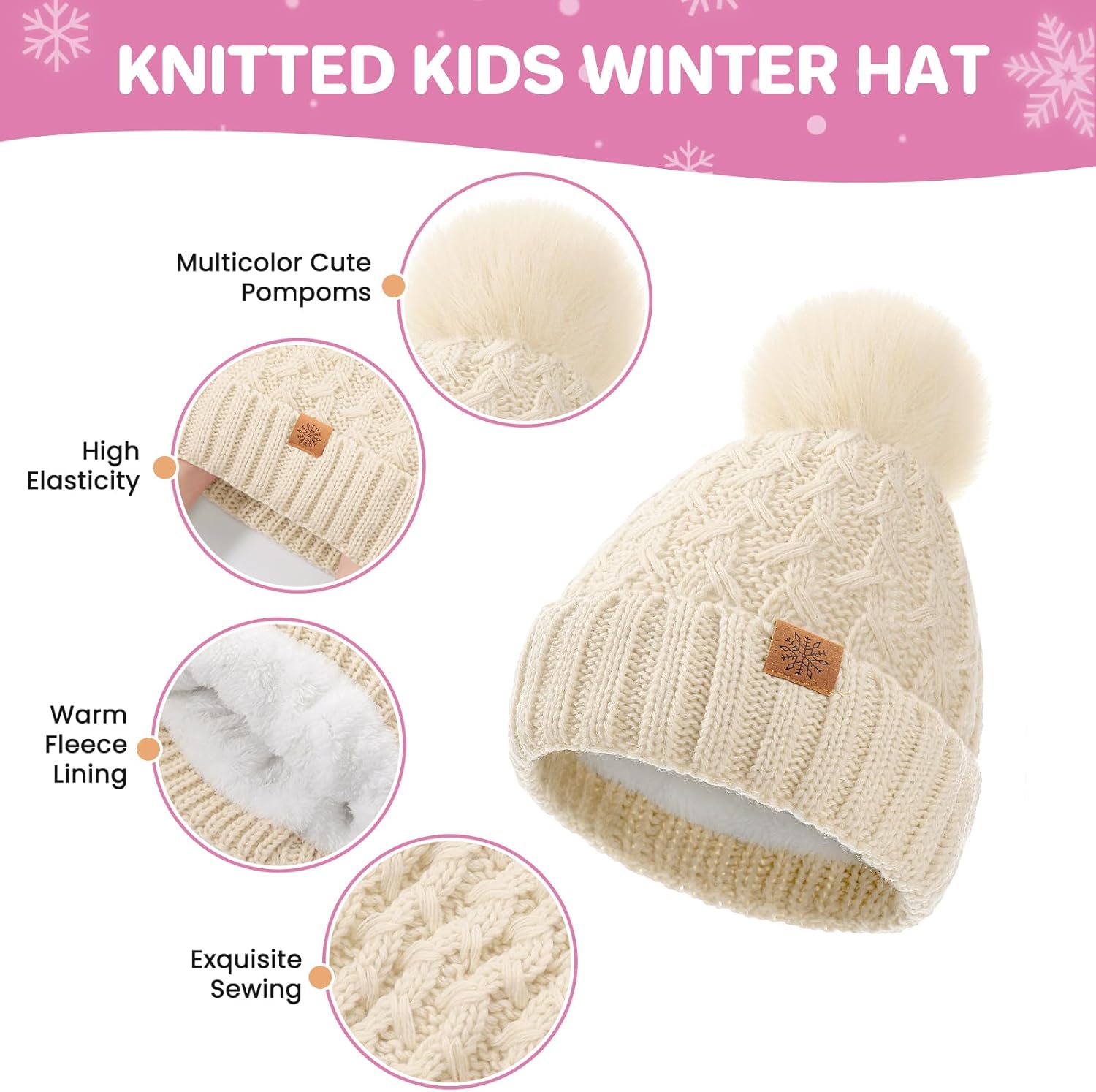 Kids Winter Beanie Hat Gloves Scarf Set, Thick Knitted Warm Toddler Winter Hat Mittens Neck Warmer for Boys Girls - Image 3