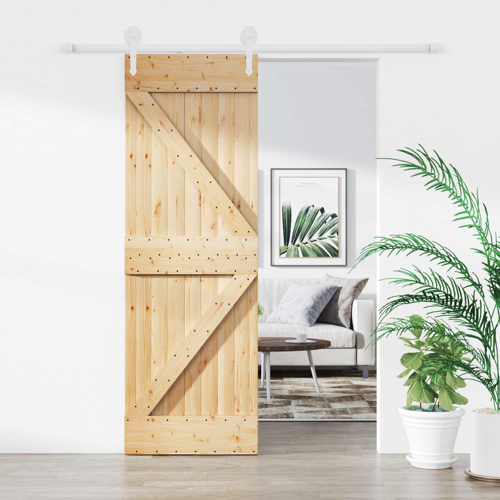 Puerta corredera de madera de pino, blanco y E, 70 x 210 cm