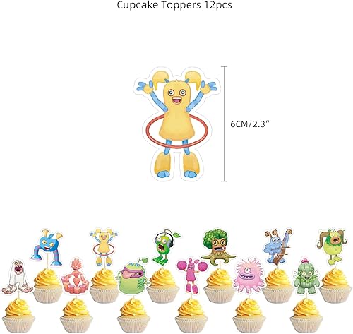 Miniatura 5 de Decoraciones de fiesta de cumpleaños de monstruos cantantes, suministros de fiesta de monstruos, pancartas para fiestas, globos para decoración de