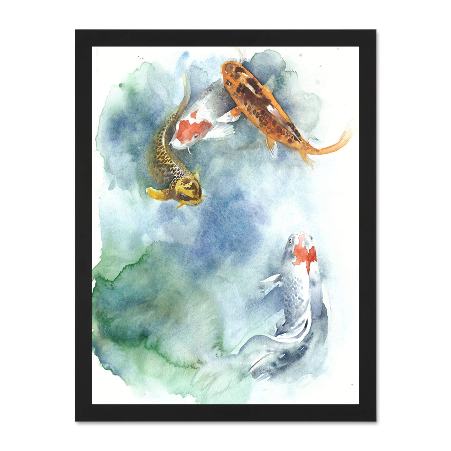 Japanese Koi Fish Pond Large Framed Art Print Wall Poster 18x24 inch