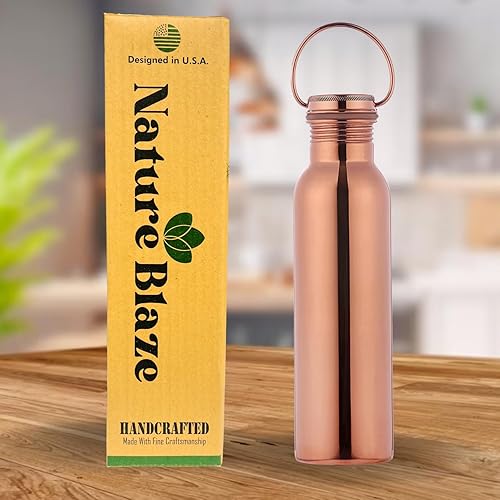 Miniatura 5 de Botella de agua de cobre para mujeres y hombres, deportes, gimnasio, aire libre, yoga, beneficios para la salud (botella de cobre martillado de 1