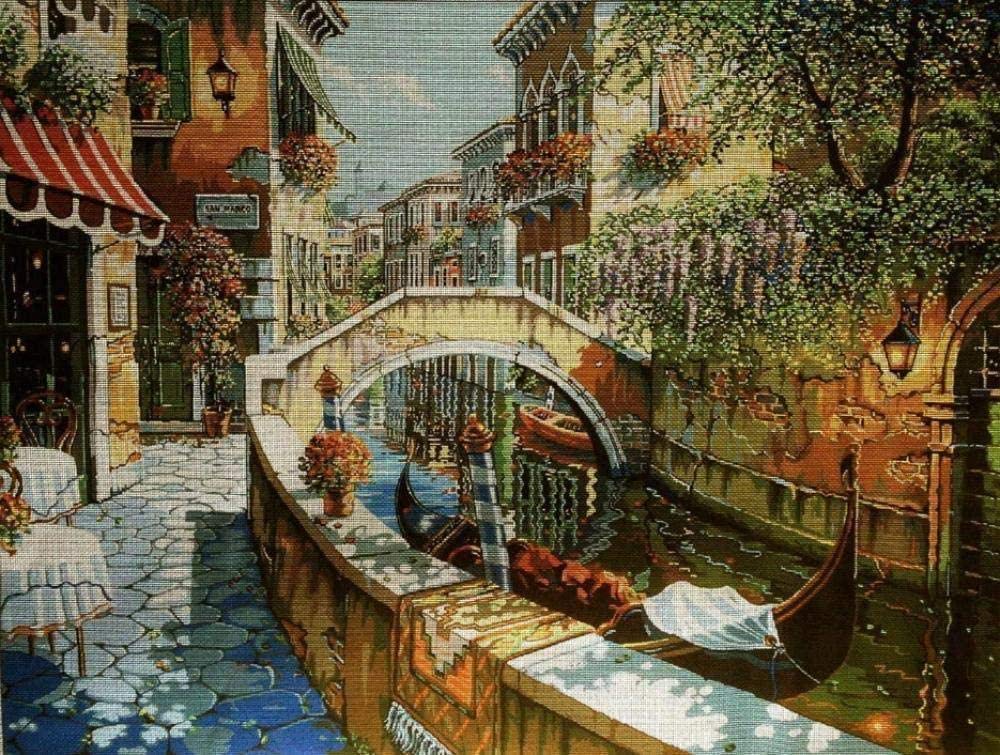 NA/ Kit Punto Decorazioni per la casa Kit Ricamo arazzo 70x54cm Set Ricamo Punto Croce View is Venice Compreso Filo di Cotone Multistrato [] Bordado con aguja 5D HD cod 383