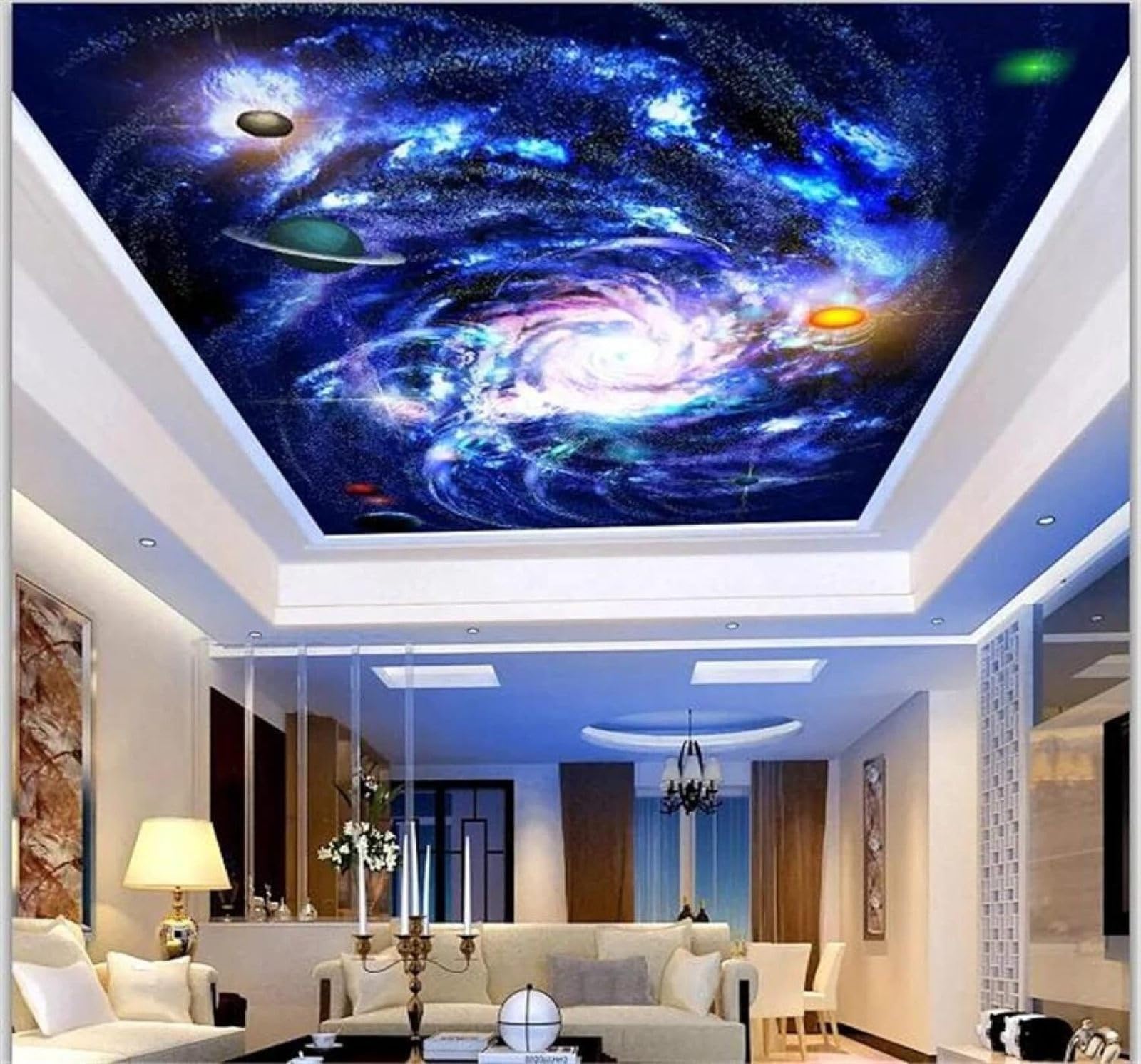Xlming 430Cm×300Cm(B×H) Cartoon Dreamy Blue Universe Planet 3D Wallpaper Silky Texture Home Study Office Grey Dining Room Sofa Bedroom Living Room Tv Backdrop-430Cm×300Cm