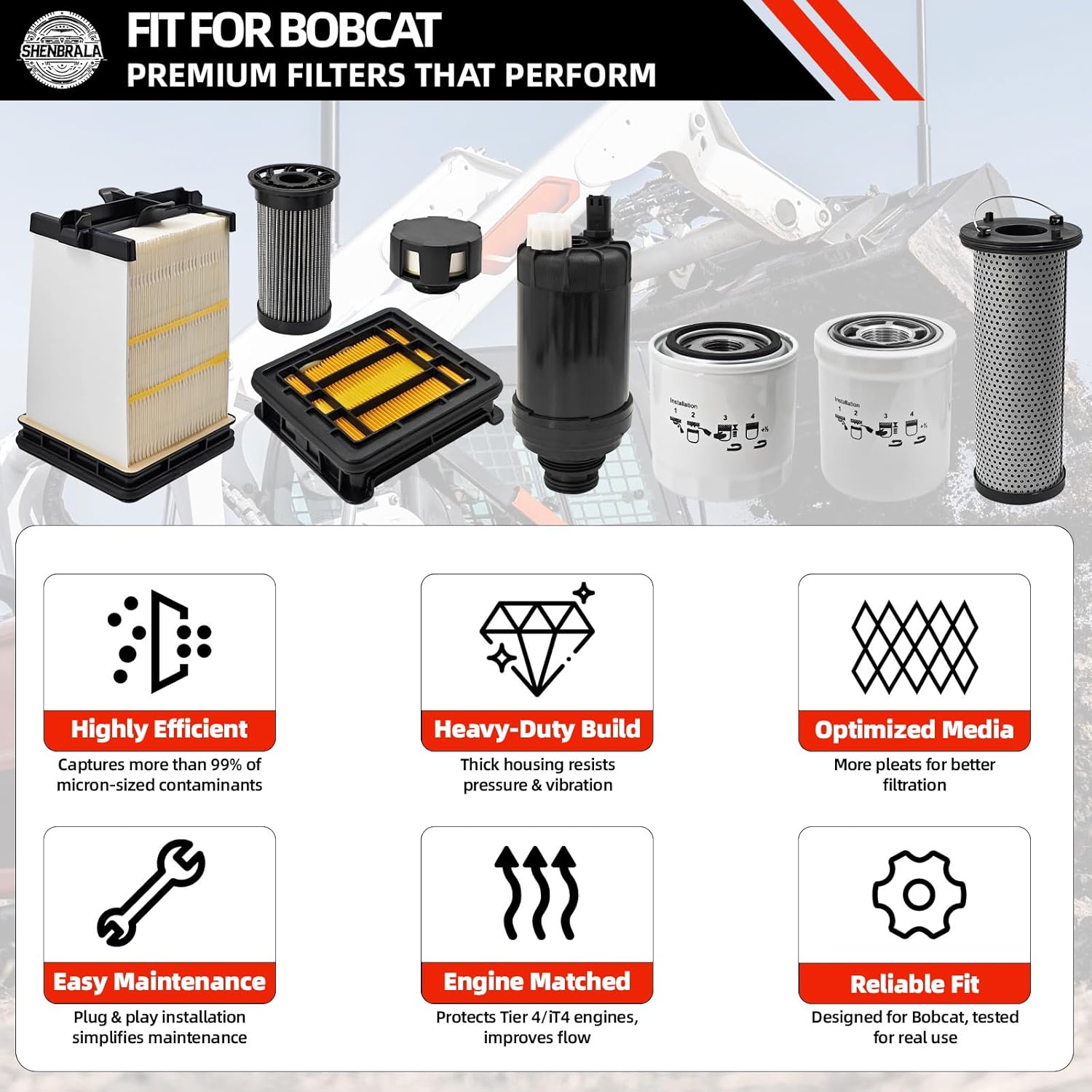 7295484 1000-Hour Maintenance Filter Kit 8Pcs for Bobcat S630 S650 T630 T650 T870; 7023589 7286322 7221934 6727475 7343102 6692337 7319444 7012314; w/Both Spin-on & Canister Cartridge