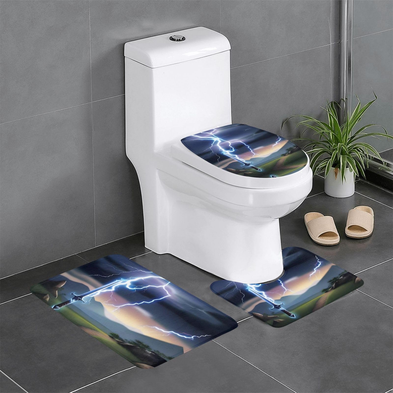Tapis de salle de bain antidérapants lot de 3 pour toilettes et lavabo 61x40 cm