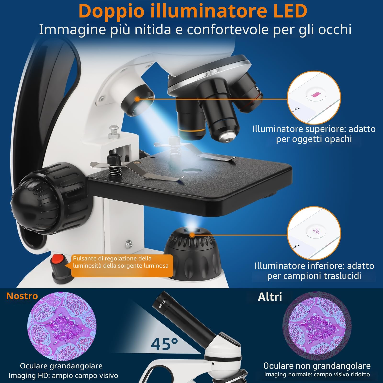 BEBANG 40X-2000X Microscopio per bambini adulti, microscopio per studenti a doppia illuminazione a LED con kit scientifici per la ricerca in laboratorio, l'istruzione a casa,Microscopio professionale
