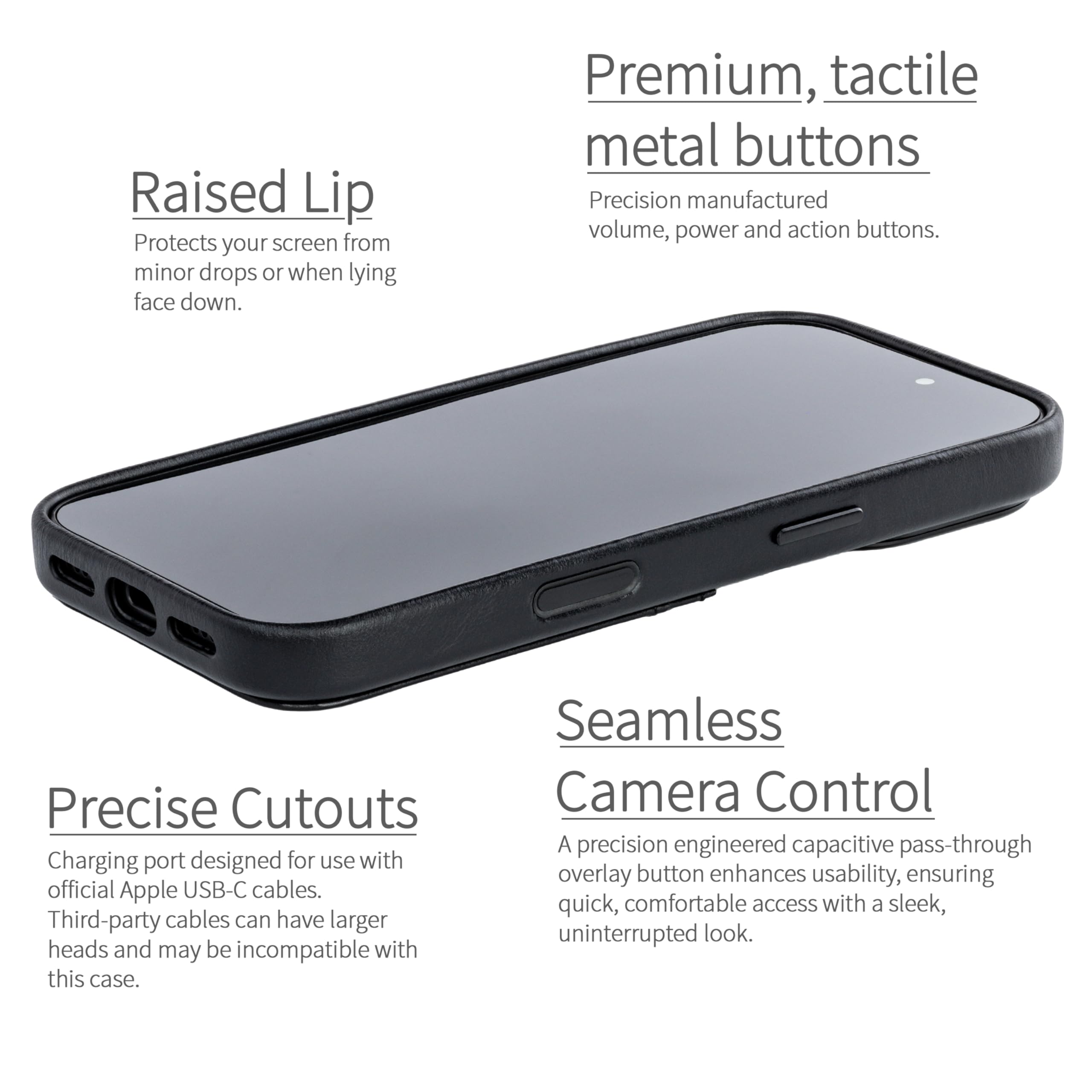 Dockem Étui Carte en Cuir Véritable pour iPhone 17 avec Bouton Contrôle Photo et Portefeuille Cousu avec 2 Poches pour Cartes de Crédit (Noir, M2GL)