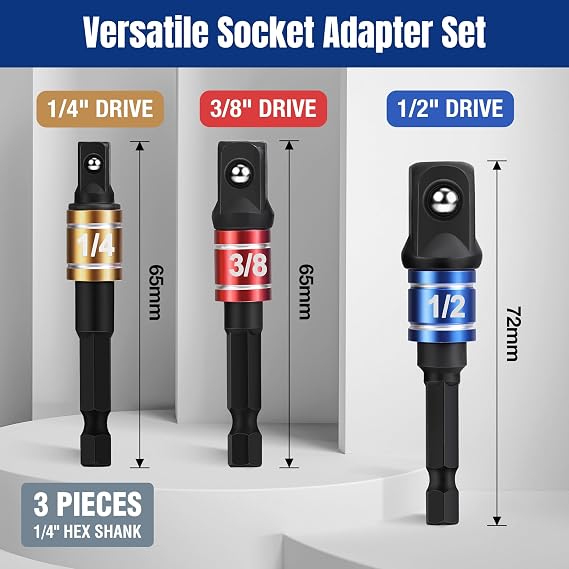 WORKPRO 3-Piece Impact Socket Adapter Set, 1/4 Hex Shank