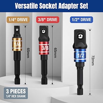 WORKPRO 3-Piece Impact Socket Adapter Set, 1/4 Hex Shank