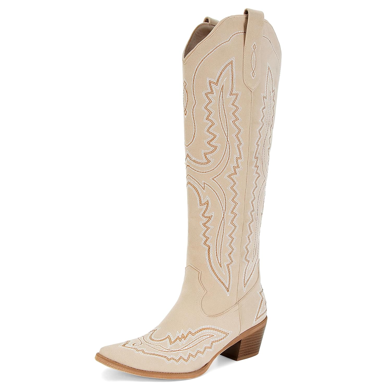 SOVANYOU Cowboy Boots for Women Brown Knee High Boots Almond Toe Chunky Heel Cowgirl Boot Country Concert Shoes