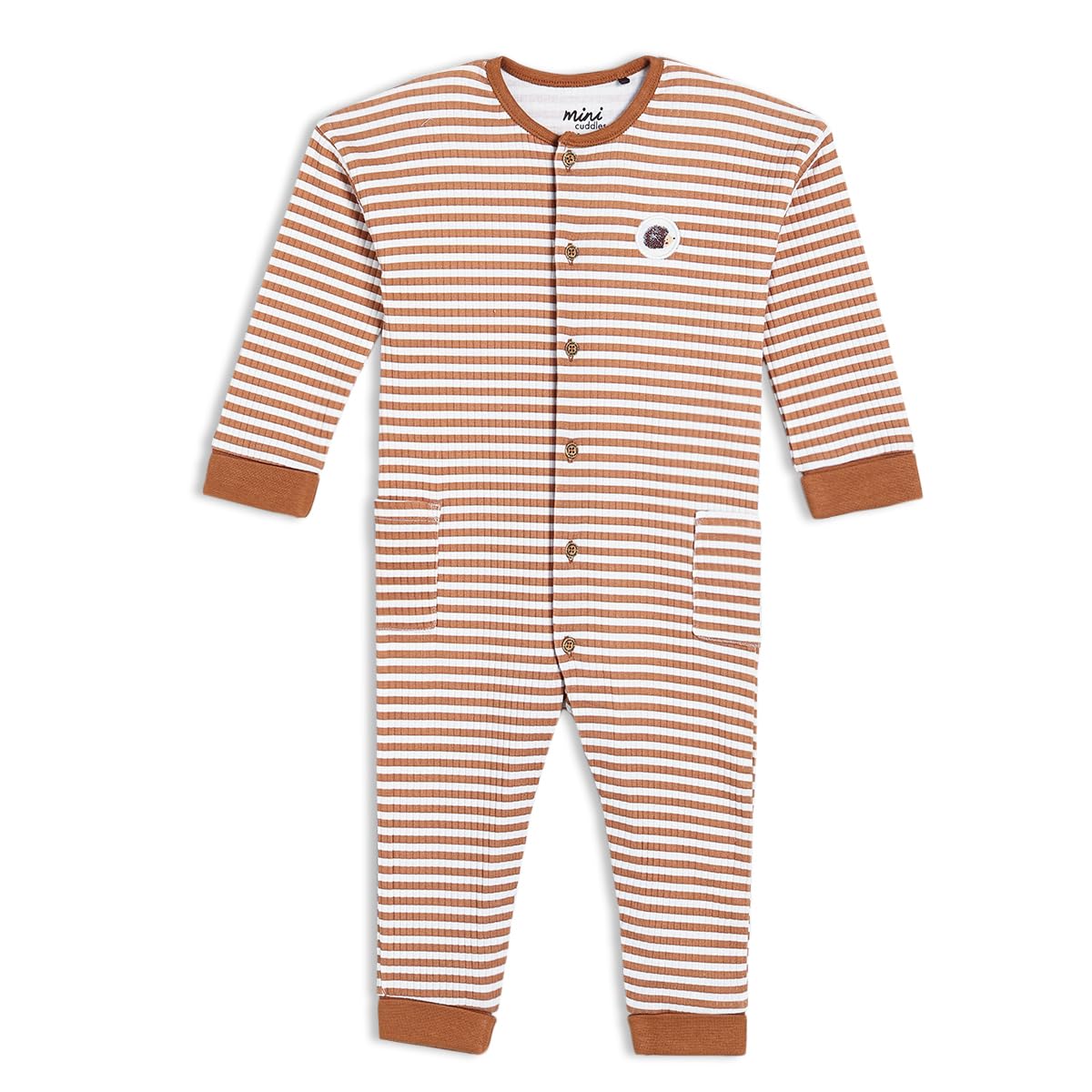 MINI CUDDLES Baby Unisex Striped Romper, Brown (9-12M)