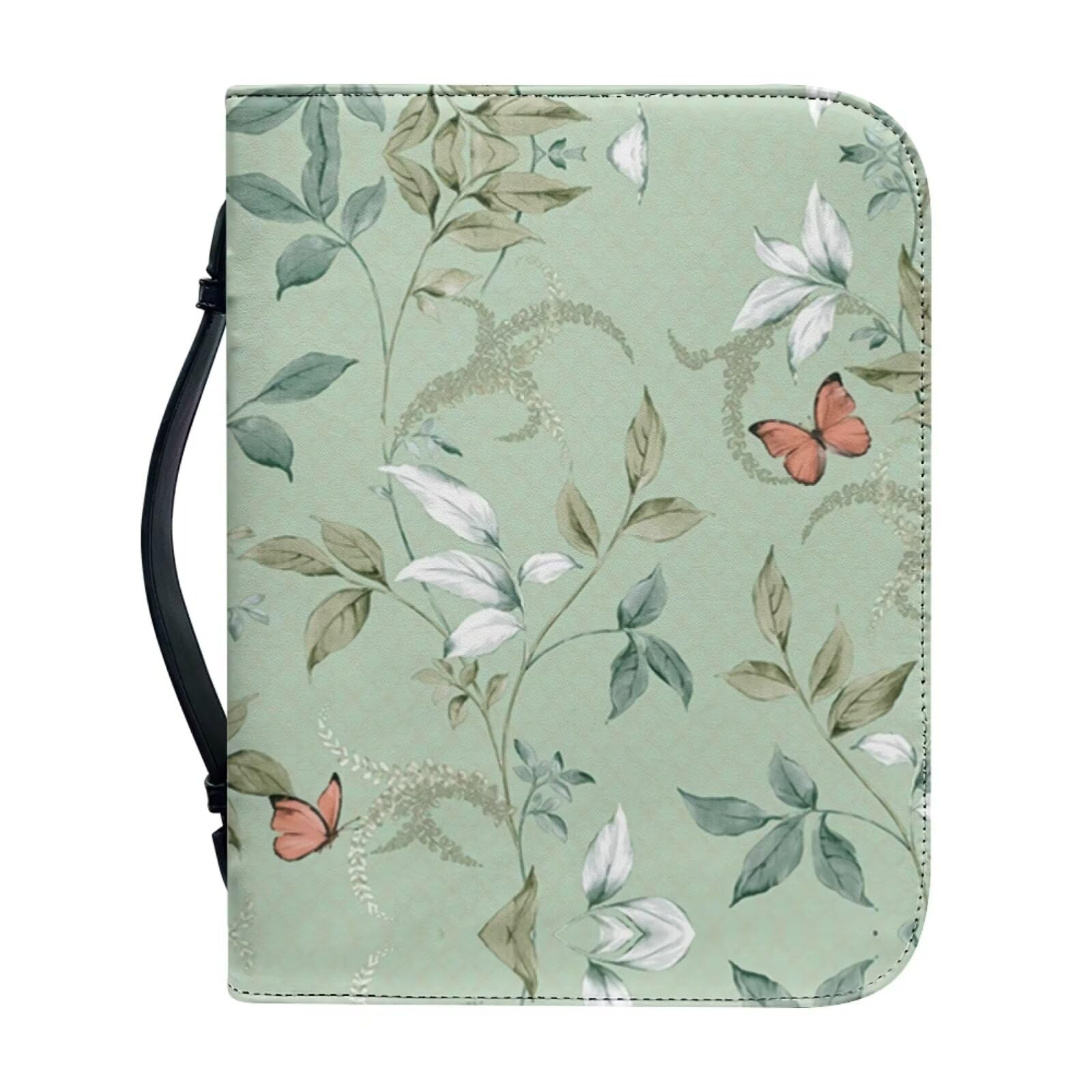 Tutolipy Bible Cover for Women Bible Carrying Case with Zipper Pocket,PU Leather Bible Cover Bag Lightweight Handbag, Green Leaves, M(8.2x5.3x1.3inch)-image-25