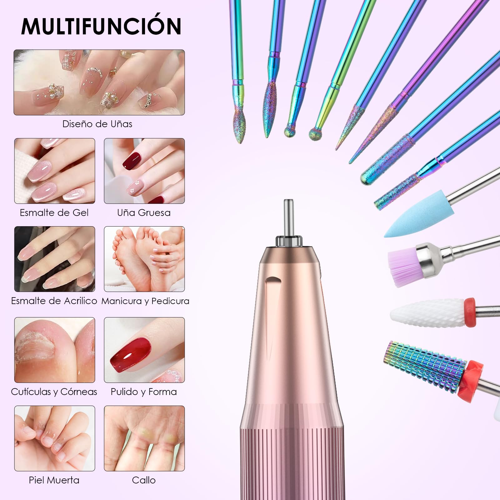 HOMEASY 16 en 1 Limador de Uñas Eléctrico Profesional 40000 RPM con 3000mAh - Kit de Manicura y Pedicura para Acrílicos, Gels y Uñas Naturales