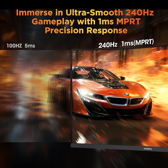 KOORUI 25 Inch Curved Gaming Monitor 240Hz FHD 1080P Computer Monitor, 1500R 1ms MPRT Display, Adaptive Sync, 90% DCI-P3,HDR, Eye Care, Tilt Adjustable, VESA 75x75mm, Black,G2511XC
