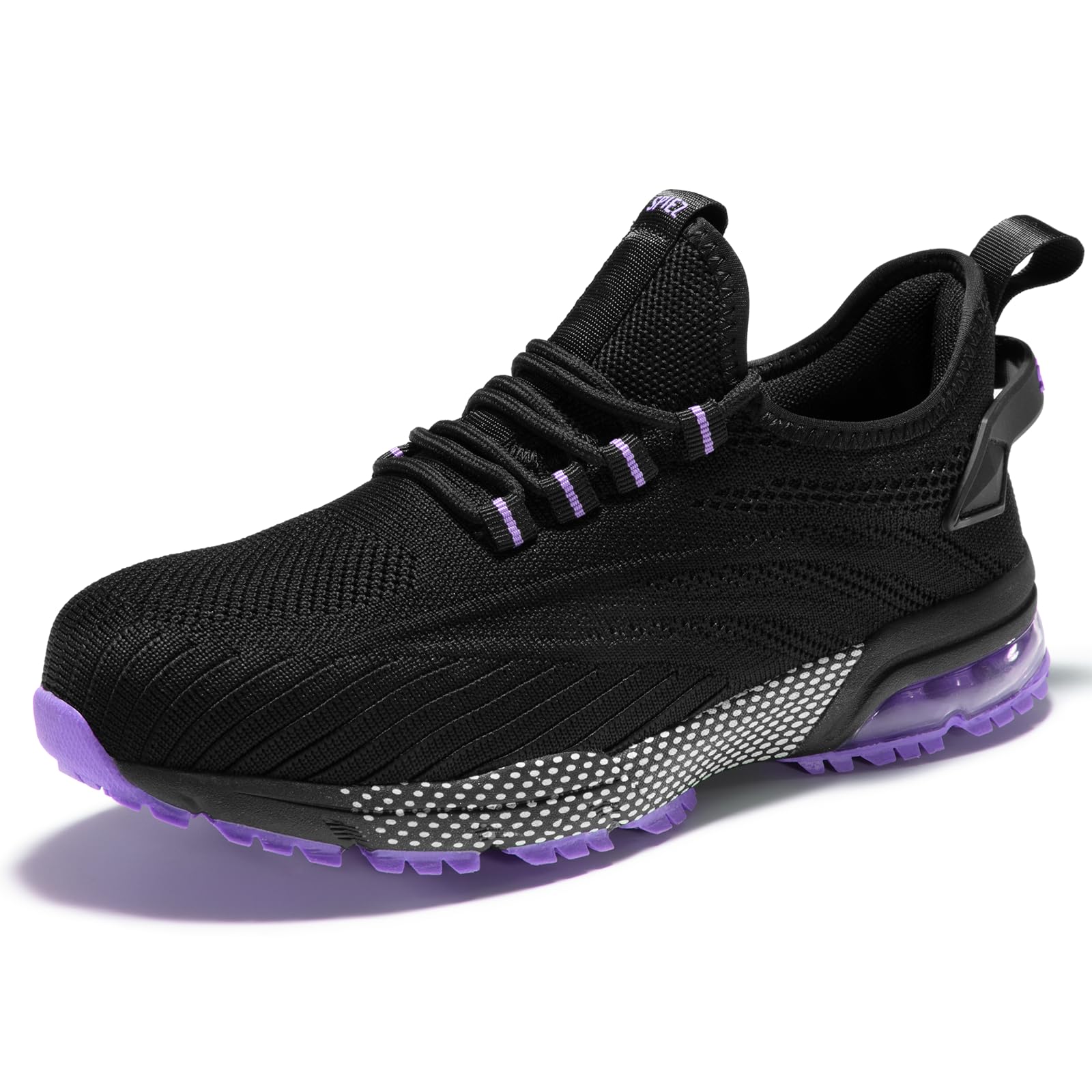 SPIEZ Zapatillas de Seguridad Mujer, Zapatos de Seguridad con Puntera Composite y Amortiguación de Aire, Diseño Ligero para Trabajo, Negro Rosa/Morado, EU 35–41