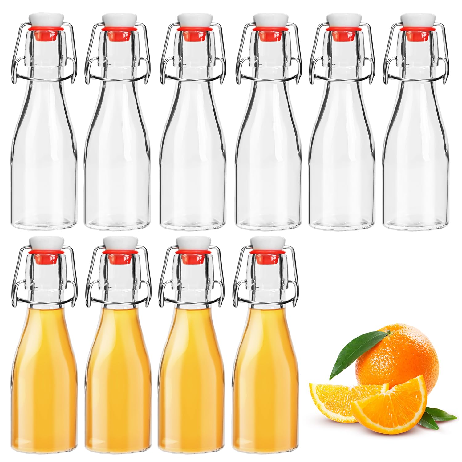 ACOMTUO 10 Stück Glasflaschen 150ml mit Bügelverschluss,Kleine Flaschen Zum Befüllen,Schnapsflaschen zum Befüllen,Likörflaschen Saftflaschen,Saftflasche für Öl, Essig, Saft & Limonade