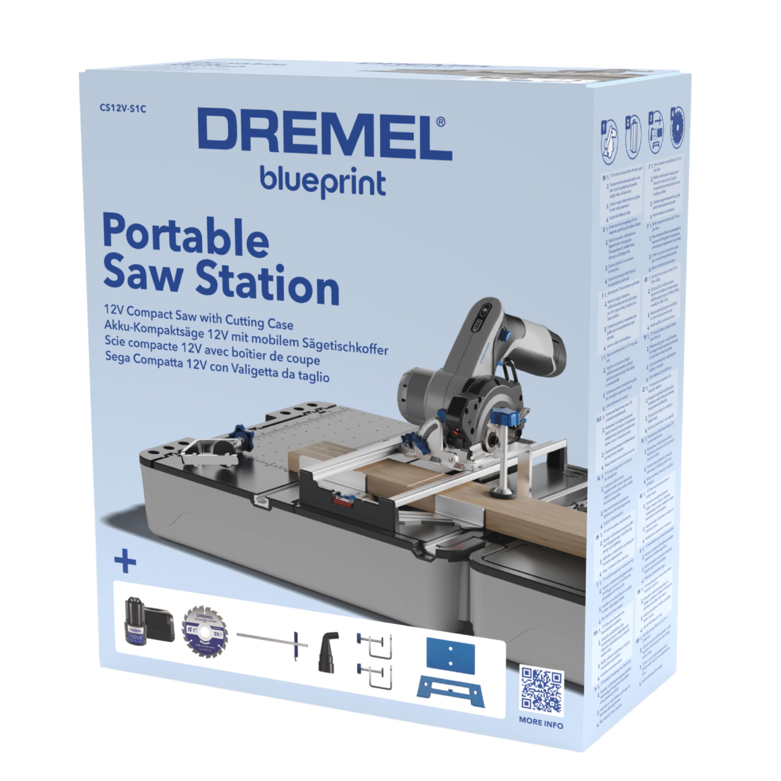 Dremel Blueprint 12V Saw Station Portatile Brushless con Sega Compatta Senza Fili, 1 Mobile Mallet, 2.0 Ah Batteria+Caricabatterie, 1 Lama per sega multimateriale, 1 Guida di taglio, 2 Morsetti