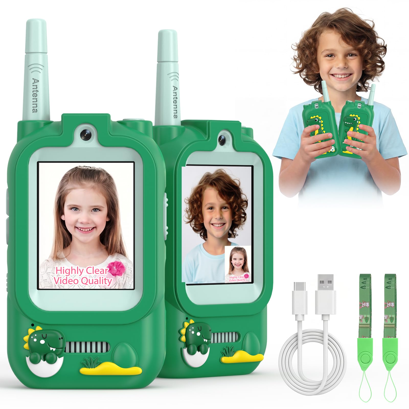 Walkie Talkies for Kids Pack of 2, Rechargeable Long Range Two Way Radios Toys for Boys Girls Age 3-5, Outdoor Adventure Camping Hiking, Birthday with Pink Blue Design