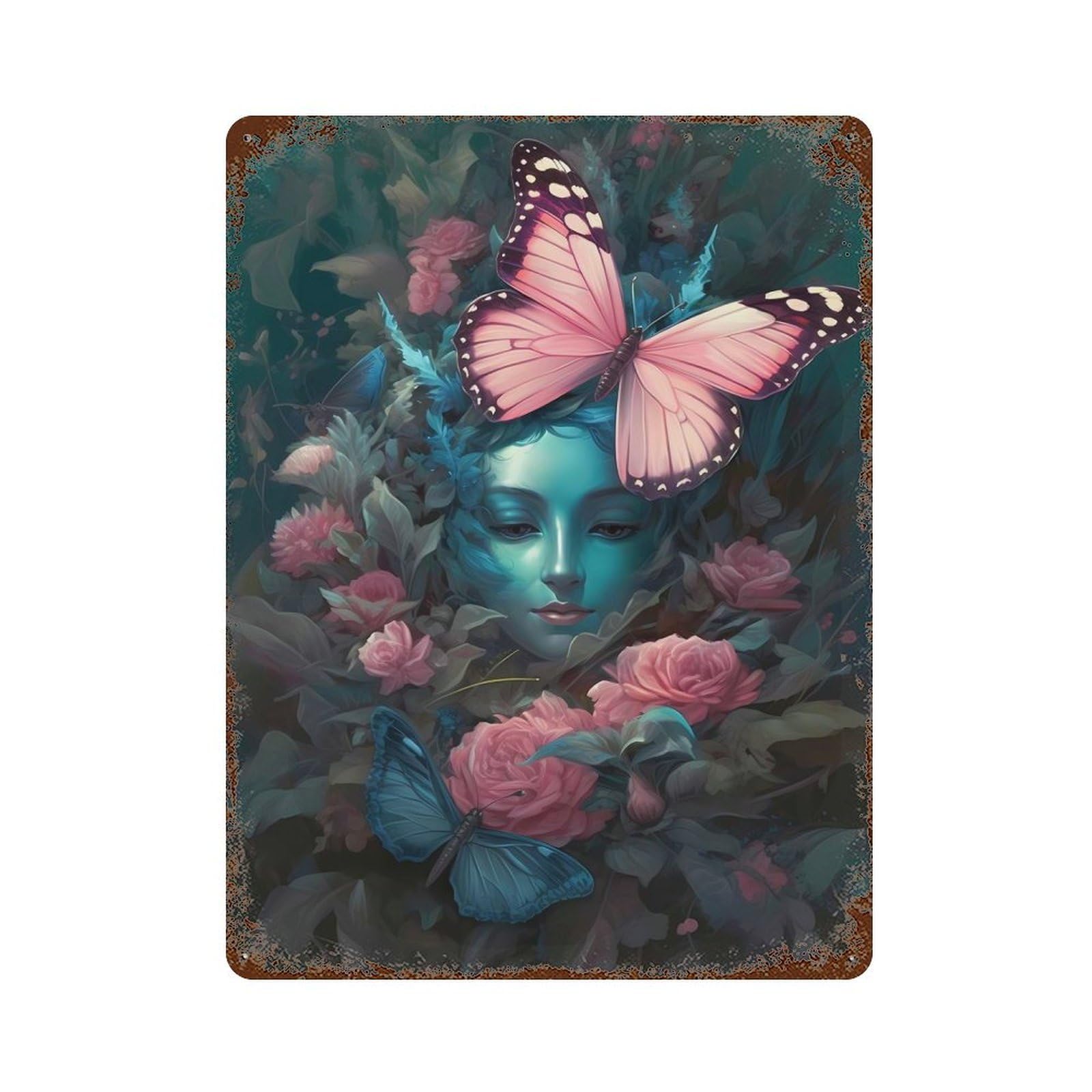 Butterfly Elegant Rusty Metal Tin Sign 15.7"x11.8", Classic Wall Plaque for Pub, Kitchen And Man Cave Decor