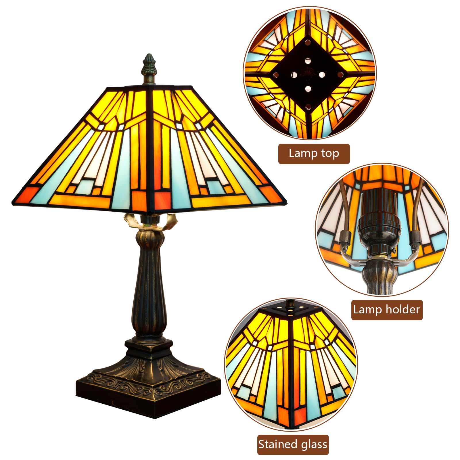 Tiffany lampa stołowa bursztynowa brązowa witrażowa lampa misja styl antyczne biurko obok lampki do czytania do domu salonu sypialni