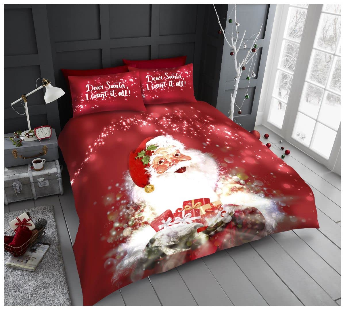 GC GAVENO CAVAILIA Xmas Santa Claus Father Christmas Quilt Duvet Cover Presents Gift Bedding Set With Pillowcase, Single, Multi