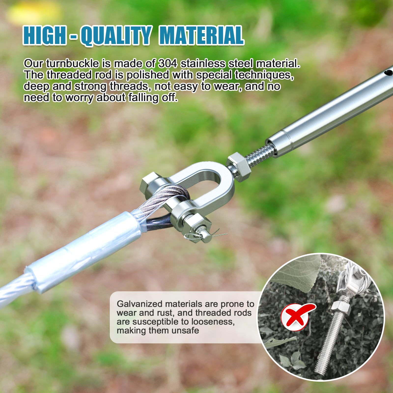 Tenditore da 1/2" (M12) in acciaio inossidabile 304 per cavi, design a corpo chiuso, limite di carico di lavoro di 1995,8 kg, tendicavo resistente per hardware per vele ombreggianti, zipline